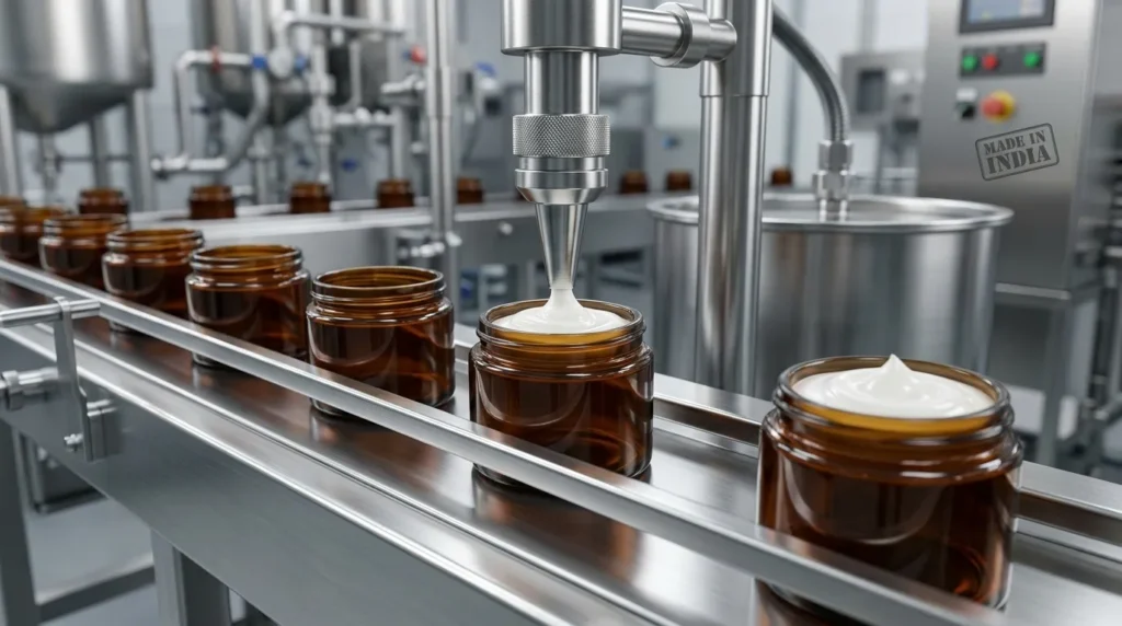 Automated cosmetic cream filling in container