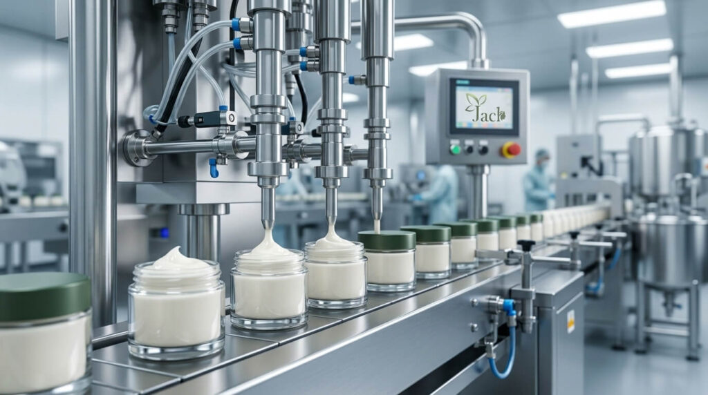 Cream Fillilng in container through machine