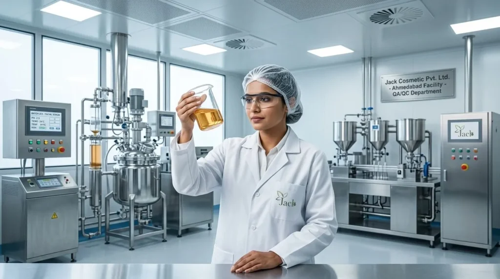 Engineer inspecting facial serum