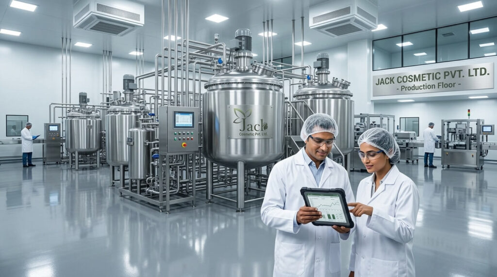 Engineers in cosmetic facility