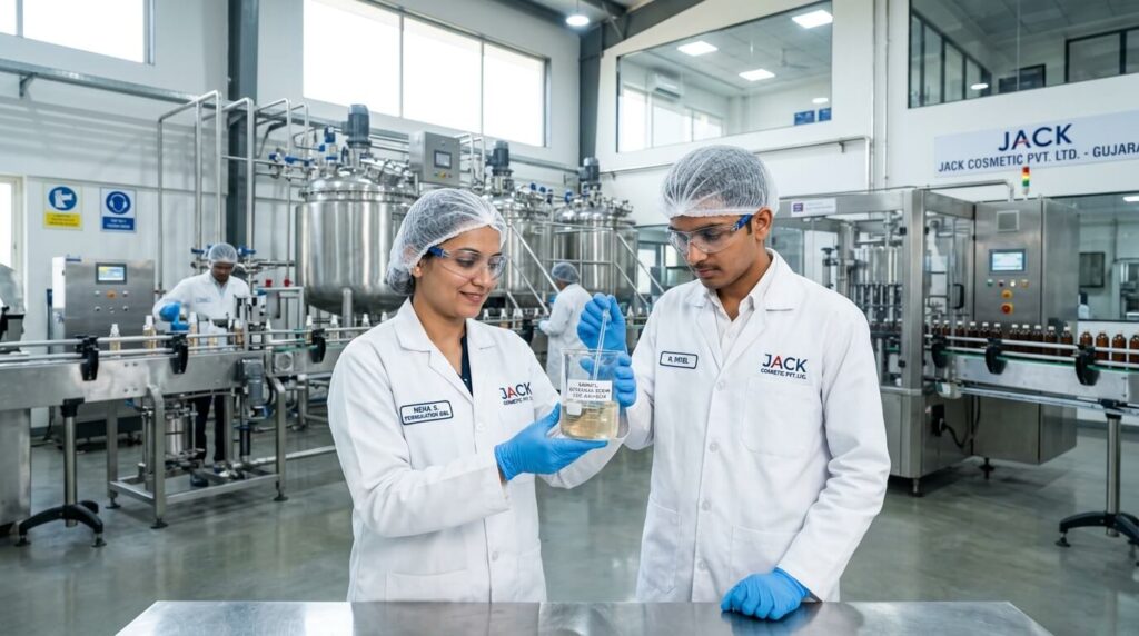Engineers inspecting serum