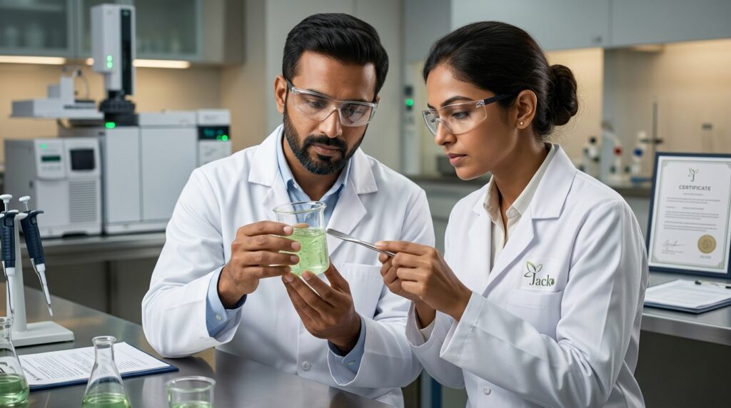Scientists examining herbal gel