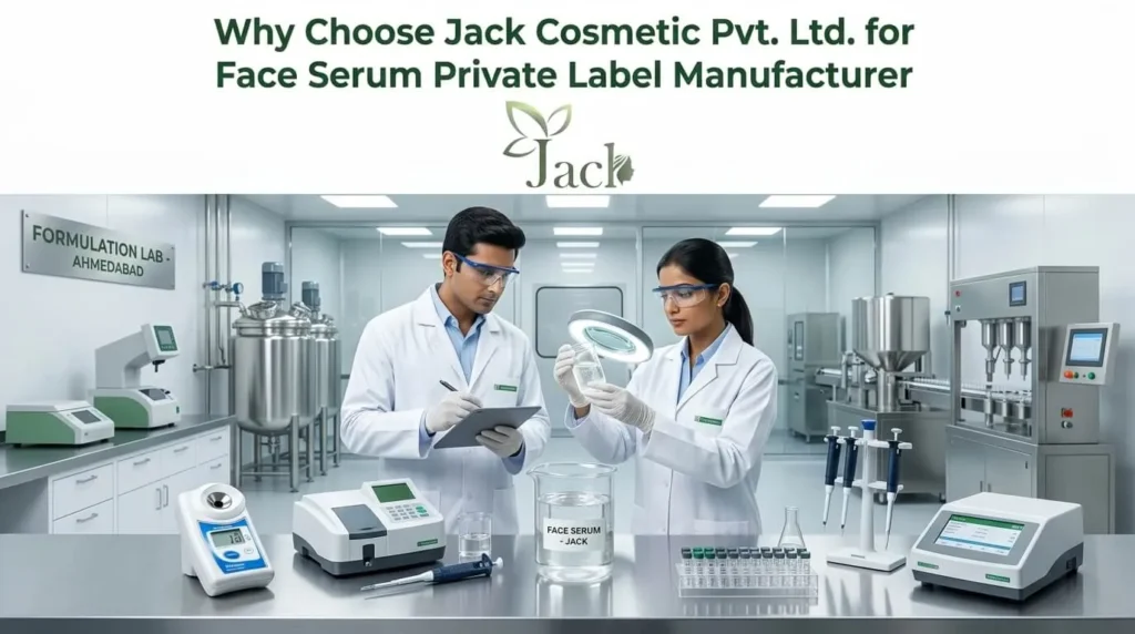 Scientists inspecting face serum