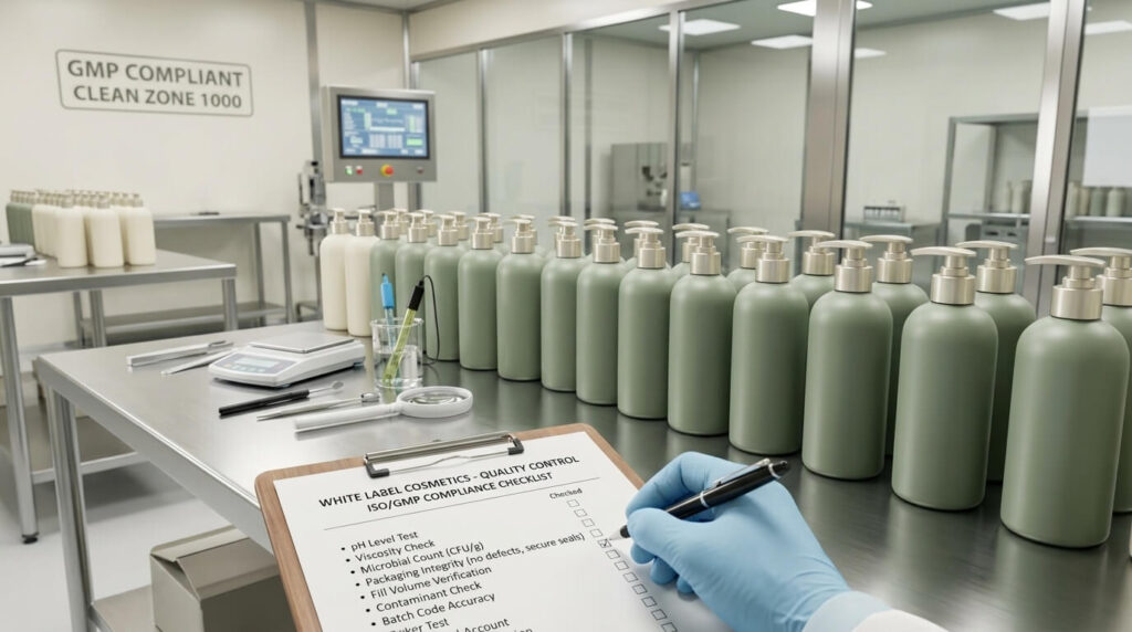 Shampoo bottles on inspection table