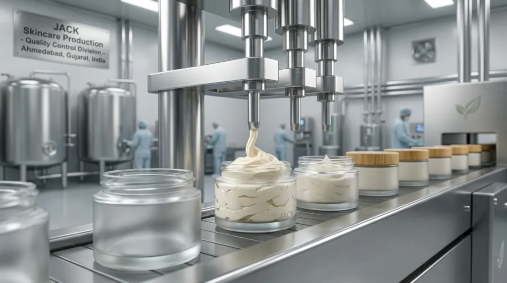 Automatic machine filling cream in container