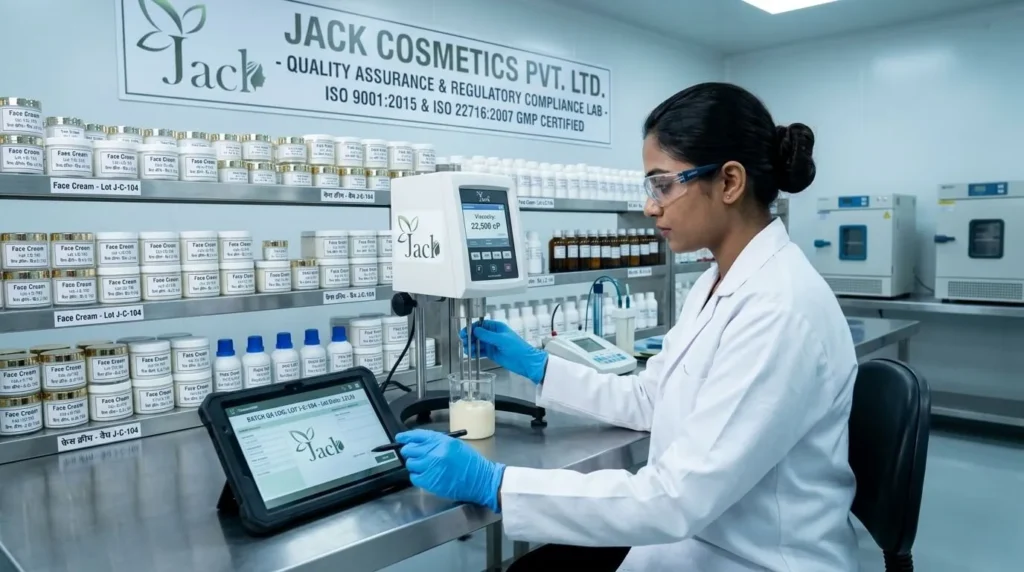 Technician operating viscometer