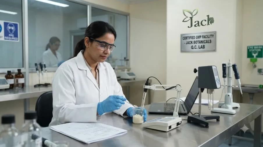 Scientist testing skincare creame By Jack Cosmetics